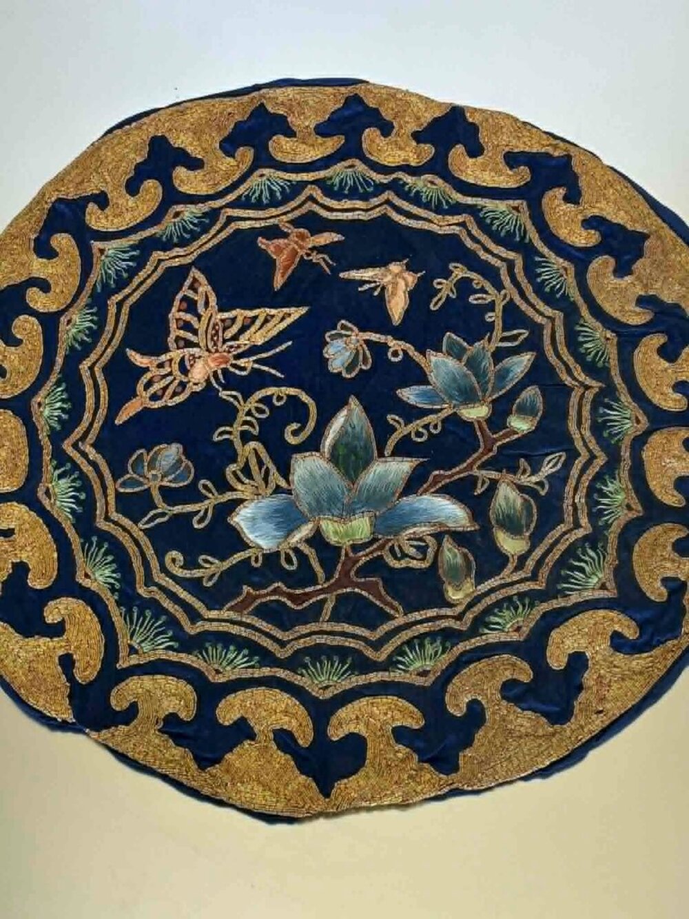 Pair of Asian Silk and Metallic Embroidery Mats
